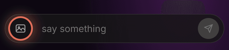 The kyndred message bar with the new photo button highlighted on the left, next to the text field and send button.